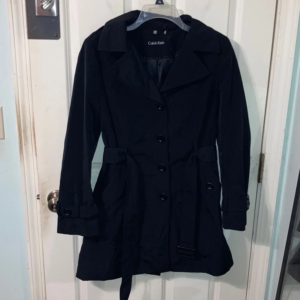 Calvin Klein Classic Black Trench Coat Small S - Picture 2 of 12